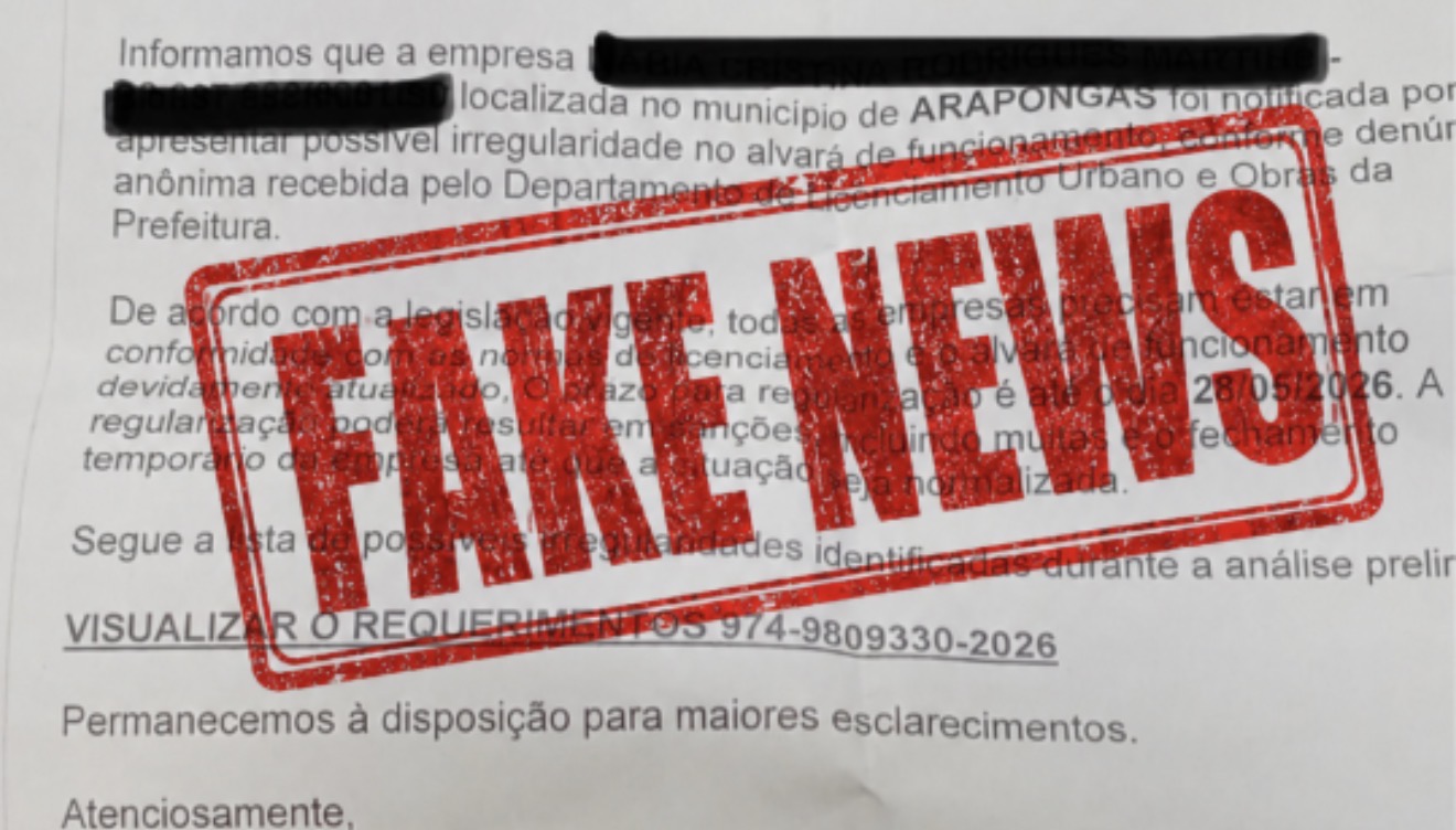Prefeitura de Arapongas alerta sobre golpe em empresas do município