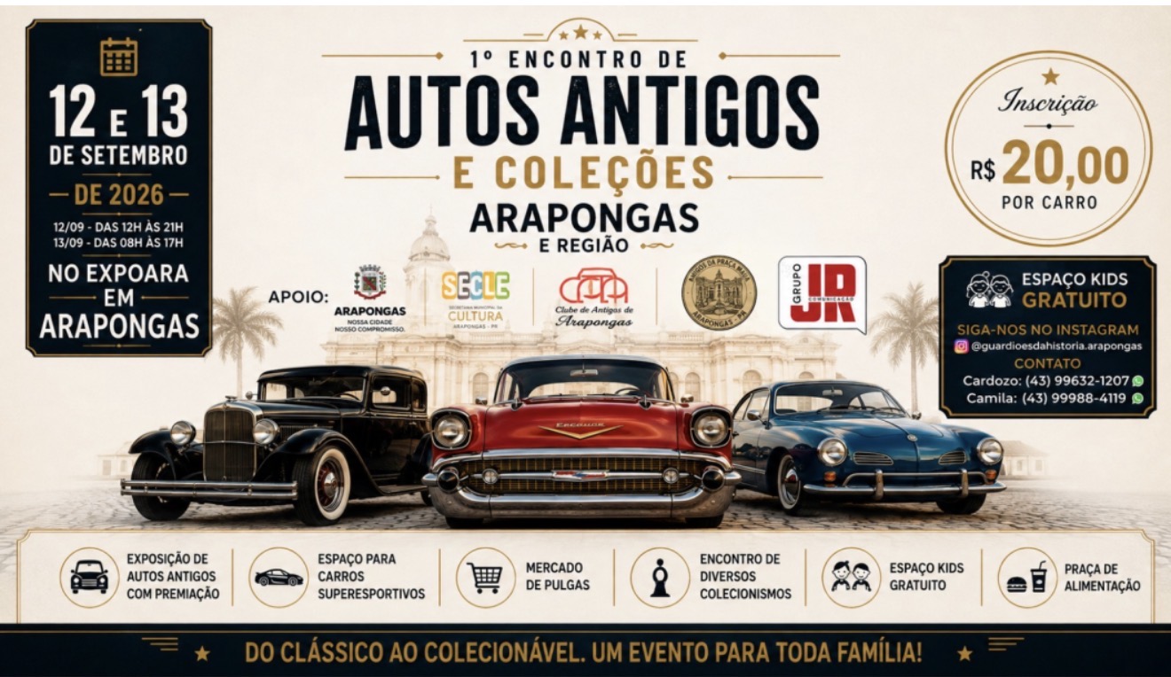 Primeiro encontro de Autos Antigos e Coleções de Arapongas e região será em setembro